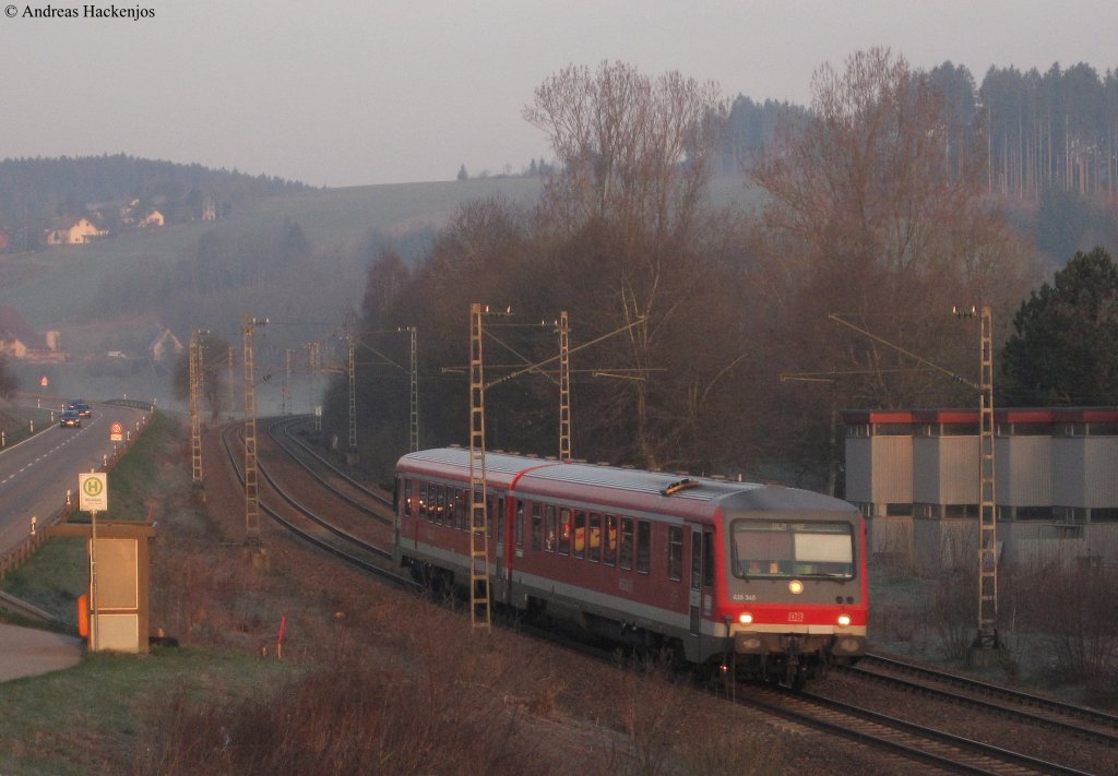 628 240-4 und 629 240-3 als RE 3205 (Triberg-Ulm Hbf) am km 70,6 22.4.10. Normal wird dieser Zug mit 611 gefahren