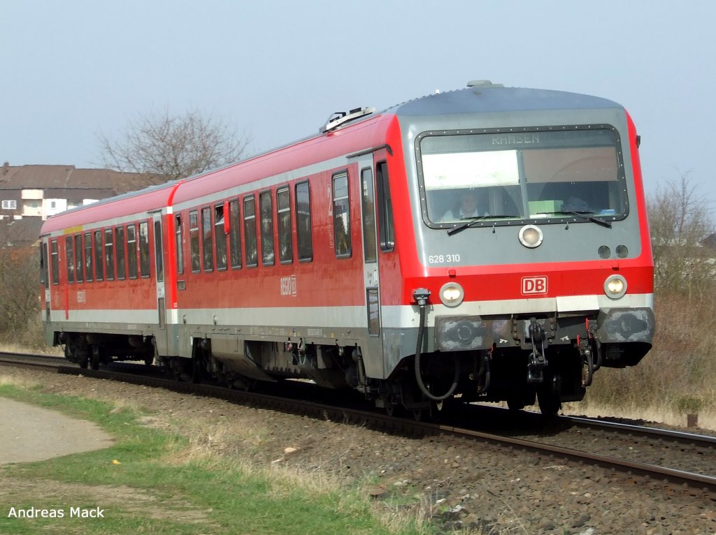 628 310 der Regio Rhein-Neckar am 24.03.2010 zwischen Frankenthal und Flomersheim.