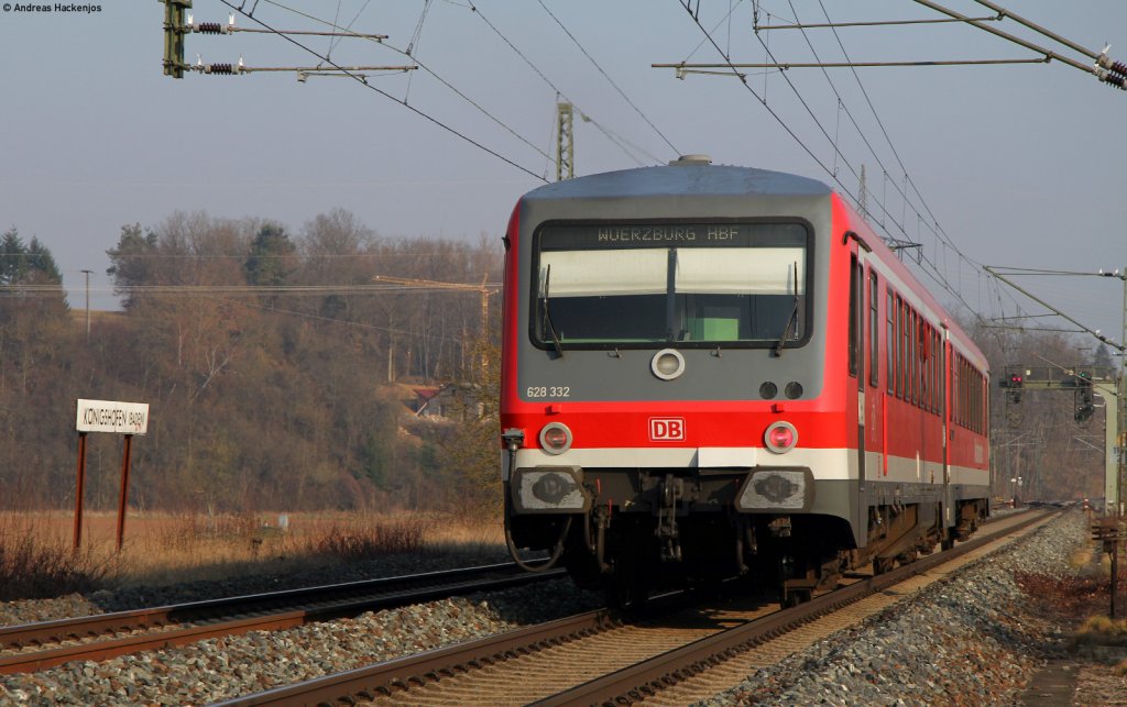 628 332-9 als RB 23582 (Bad Mergentheim-Wrzburg Hbf) bei Knigshofen 25.3.12