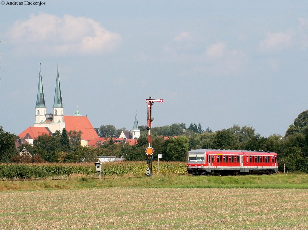628 509-2 als RB 27164 (Burghausen(Oberbay)-M�hldorf(Oberbay) am Esig Alt�tting 28.8.09