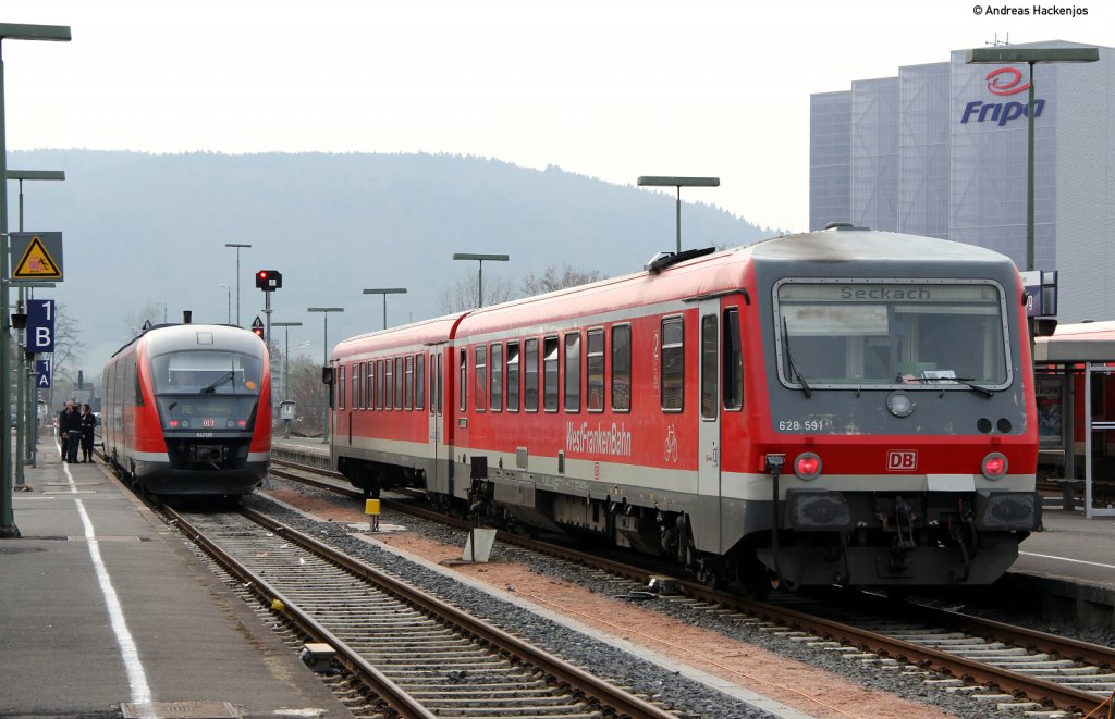 628 591-0 als RB 23491 (Miltenberg-Seckach) im Startbahnhof 26.3.11