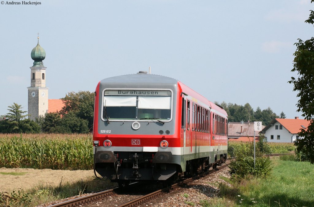 628 612-4 als RB 27159 (Mhldorf(Oberbay)-Burghausen(Oberbay))bei Heiligenstatt 28.8.09