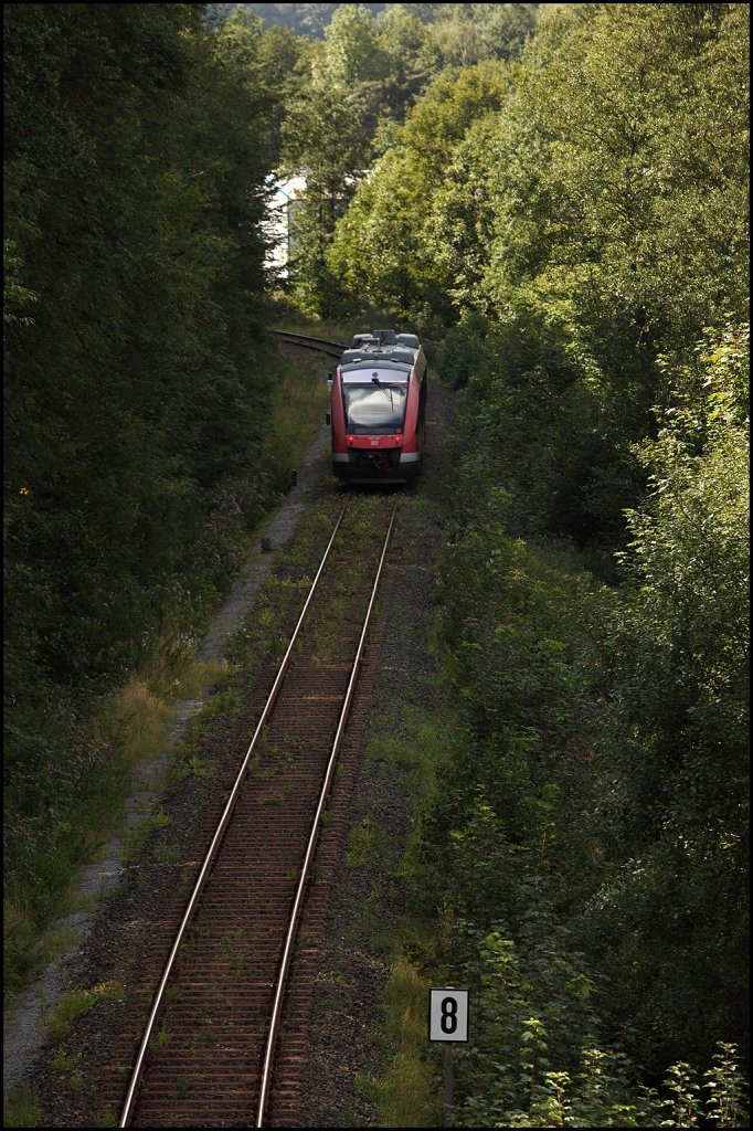 640 001 ist zwischen Attendorn und Kraghammer als RB92  Biggesee-Express  nach Olpe unterwegs. (04.09.2010)

