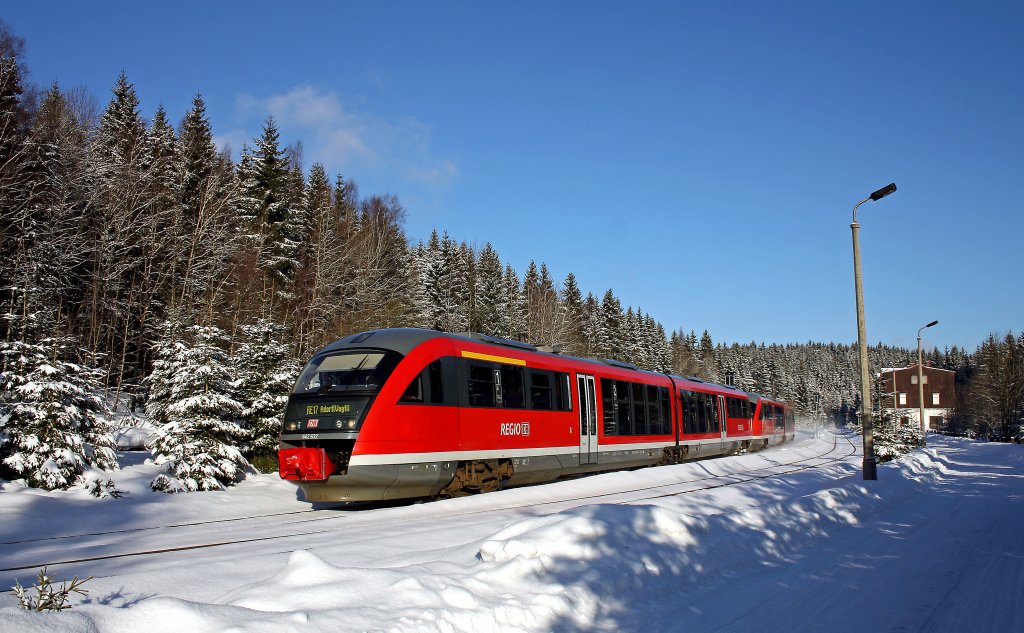 642 132 und 642 179 als RE26079 Leipzig - Adorf(V) in Zwotental, 22.1.011.