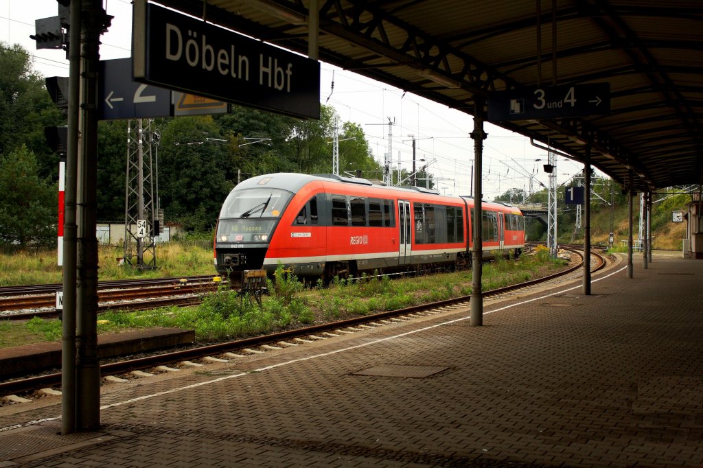642 178 f�hrt am 17.09.09 als RB 26576, Leipzig Hbf-Nossen, in den Hauptbahnhof D�beln ein. Hier kreuzen sich die KBS 506 von Borsdrof nach Coswig und die elektrifizierte Hauptbahn von Chemnitz nach Riesa.