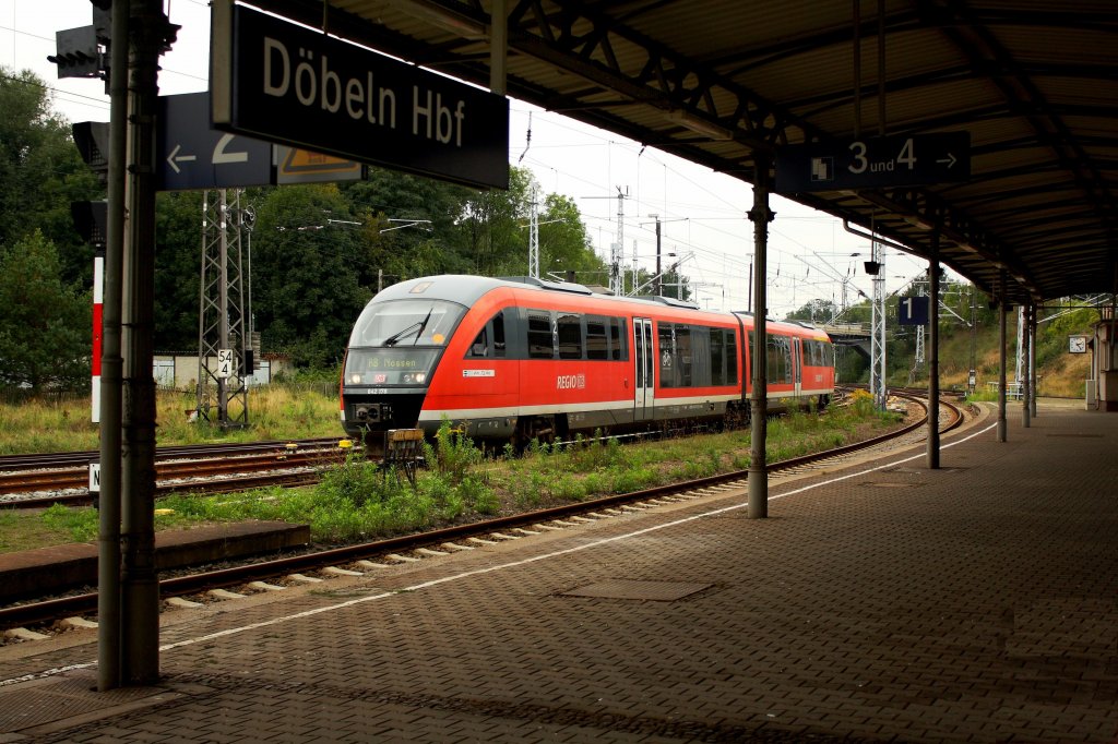 642 178 fhrt am 17.09.09 als RB 26576, Leipzig Hbf-Nossen, in den Hauptbahnhof Dbeln ein. Hier kreuzen sich die KBS 506 von Borsdrof nach Coswig und die elektrifizierte Hauptbahn von Chemnitz nach Riesa.