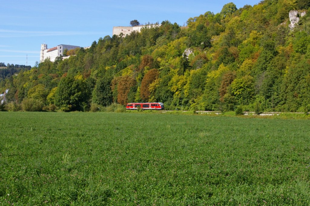 642 216 als RB nach Eichsttt Stadt am 30.08.2009 unterhalb der Willibaldsburg bei Hofmhle,kurz vor Eichsttt.