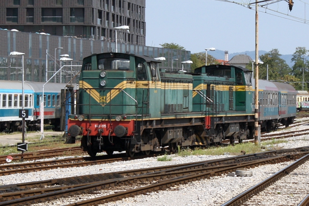 643-015 mit einer Schwestermaschine am 15.August 2012 im Bf. Ljubljana.

