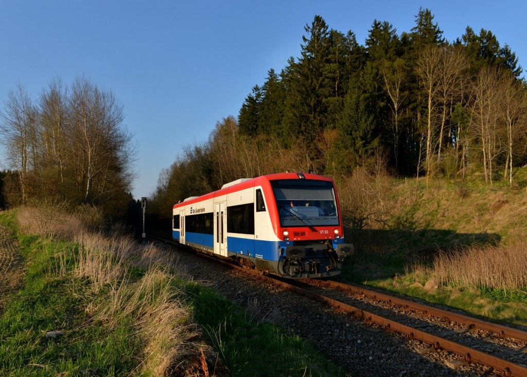 650 563 (VT 63) als RB nach Plattling am 25.04.2013 bei Rohrbach.