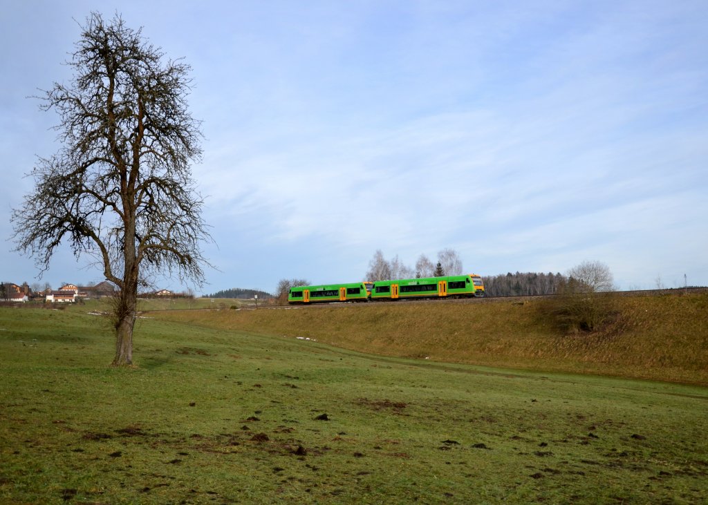 650 652 (VT 17) + 650 656 (VT 21) als RB nach Bayerisch Eisenstein am 25.12.2012 bei Triefenried.