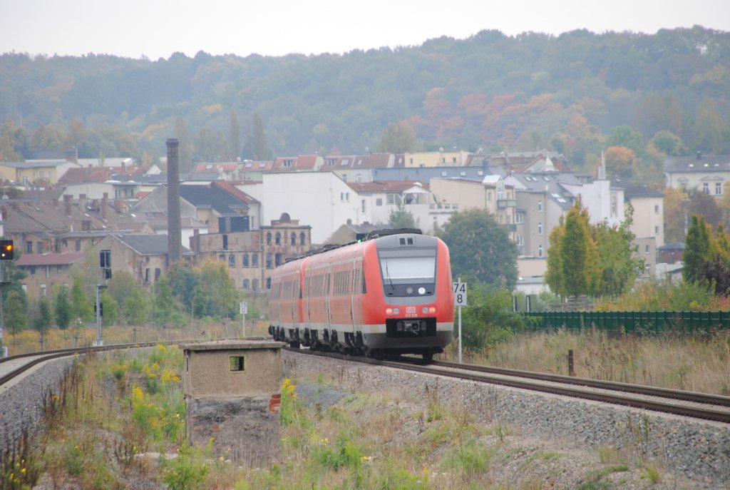 7.10.2010 14:08 DB AG Baureihe 612 526 und 612 xxx als RE aus Gttingen nach Zwickau (Sachsen)/Chemnitz bei der Ausfahrt aus dem Bahnhof Gera Sd.