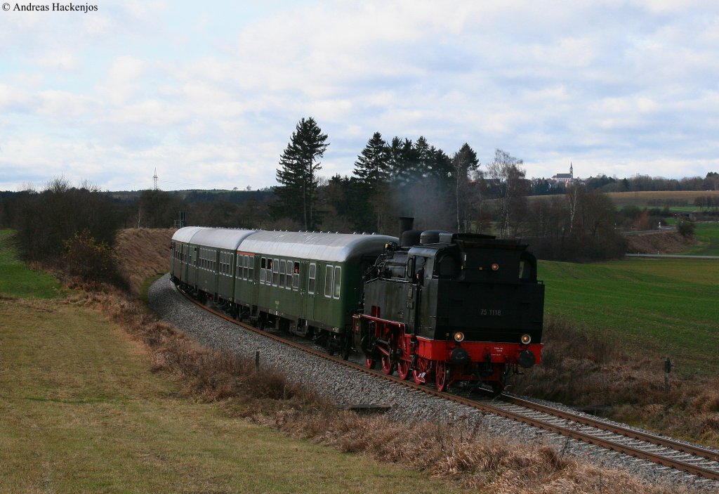 75 1118 der UEF mit dem DPE 33953 (Schwenningen(Neckar)-Rottweil) bei Deilingen 28.11.09