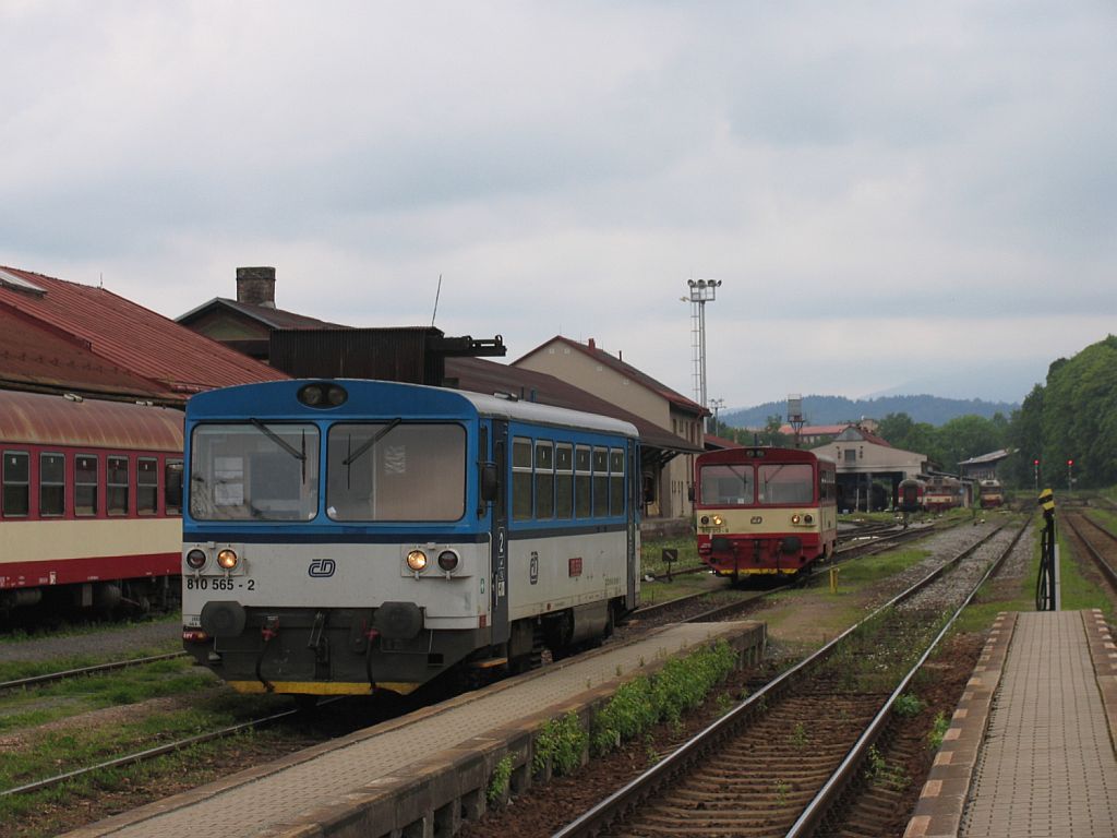 810 565-2 und 810 312-9 auf Bahnhof Trutnov Hlavn Ndra am 6-8-2011.