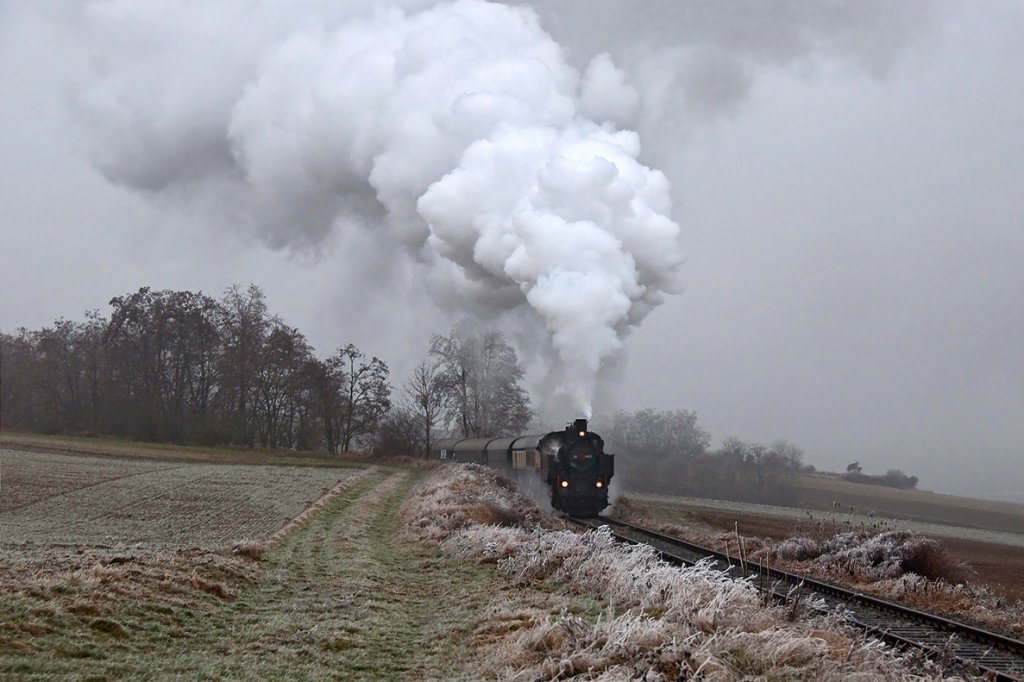 93.1420 erklimmt mit ihrem Nikolozug den sogen.  Mollmannsdorfer Berg . Den dazugehrenden Sound kann ich leider nicht liefern;-) Die Aufnahme entstand am 03.12.2011 zwischen Mollmannsdorf und Wrnitz-Hetzmannsdorf.