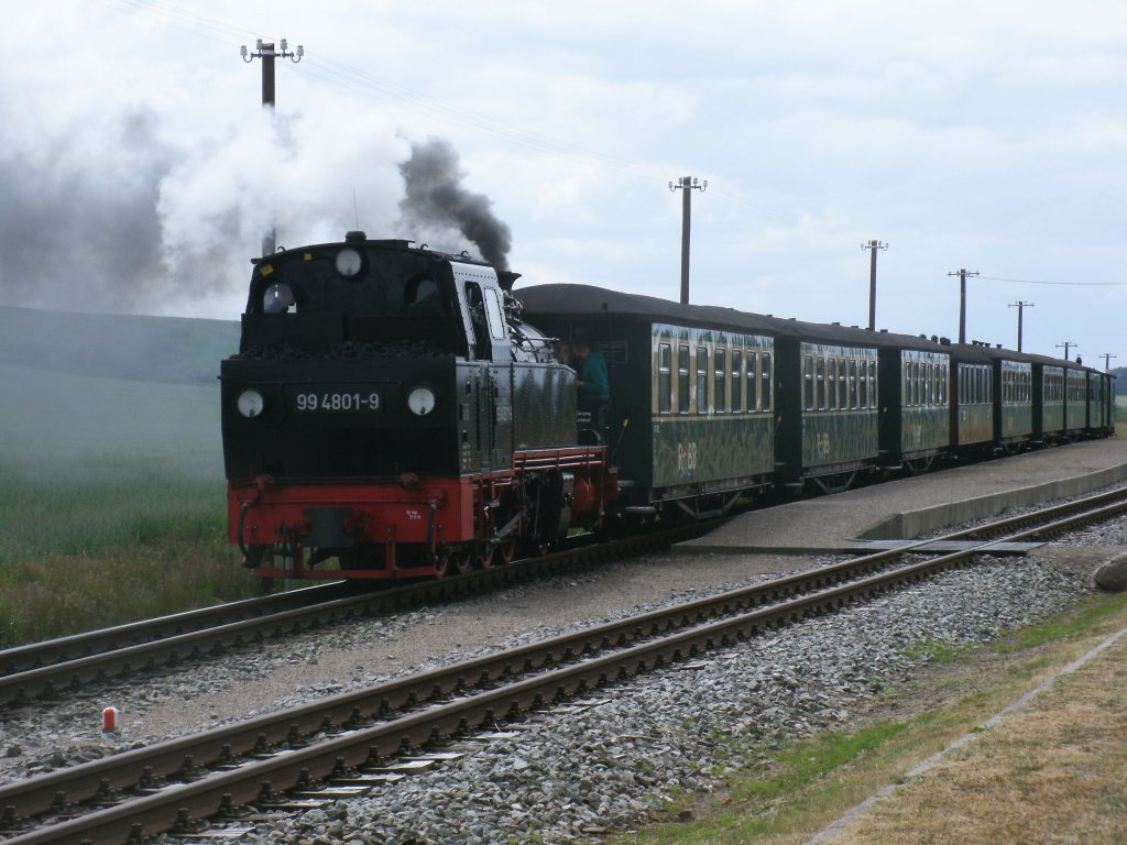 99 4801 fuhr,am 14.Juni 2012,mit ihren Zug nach Ghren durch die Bedarfsstation Seelvitz. 