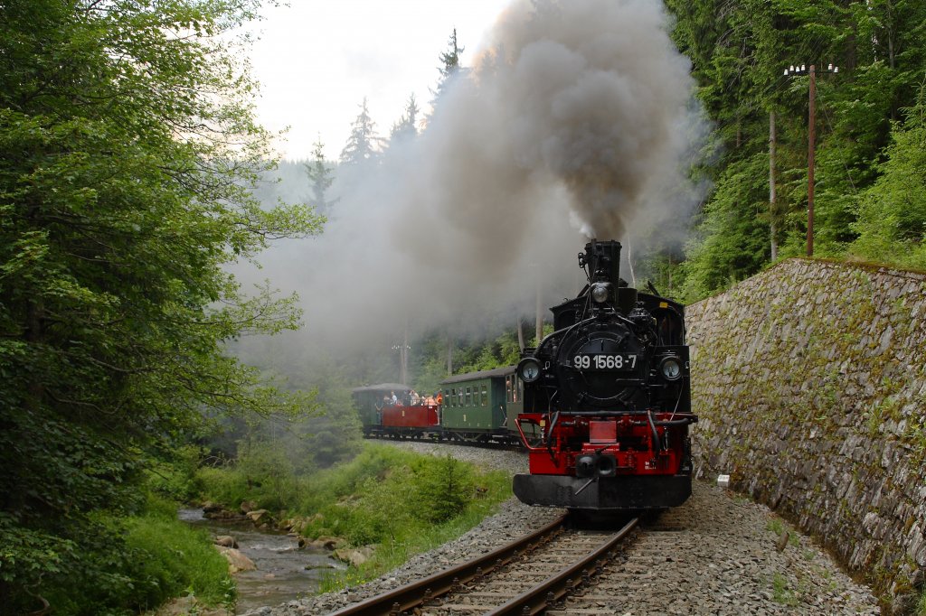 99 568 ist am 13.06.2011 zwischen Schmalzgrube und Jhstadt unterwegs. 

