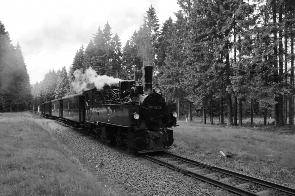 99 5902 ist am 11.06.2010 auf der Harzquerbahn unterwegs.