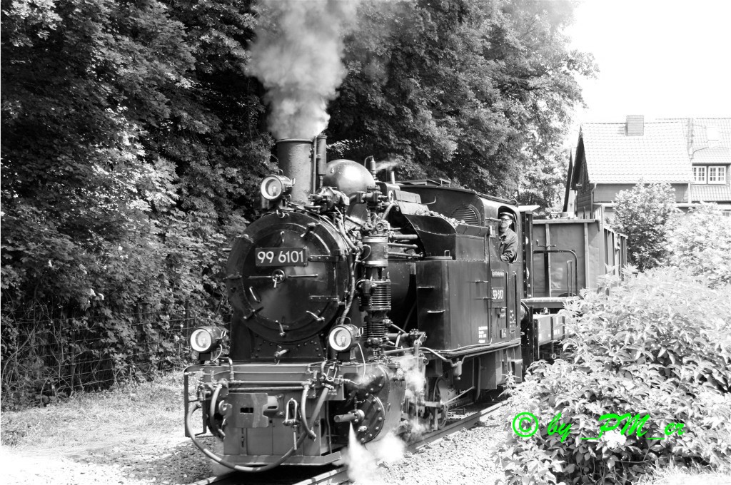 99 6101 der HSB fuhr am 10.06.2012 in Richtung Hasserode mit einem Gterzug auf Rollbcken