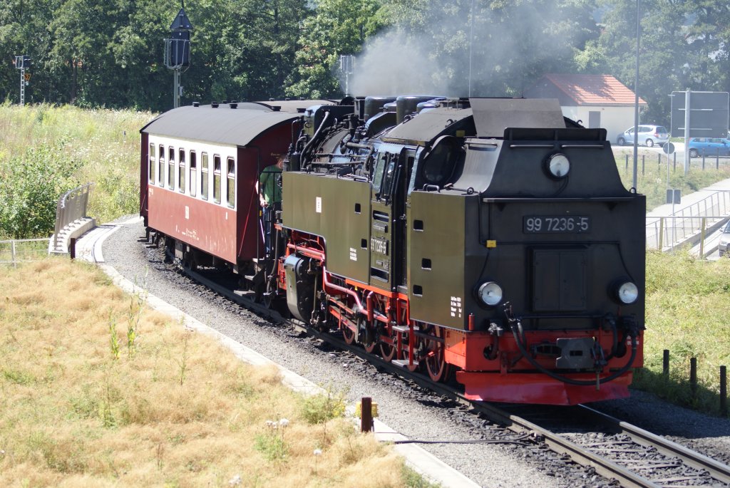 99 7236-5 als N 8932 vom Brocken nach Wernigerode bei der Einfahrt in Wernigerode am 27.07.09