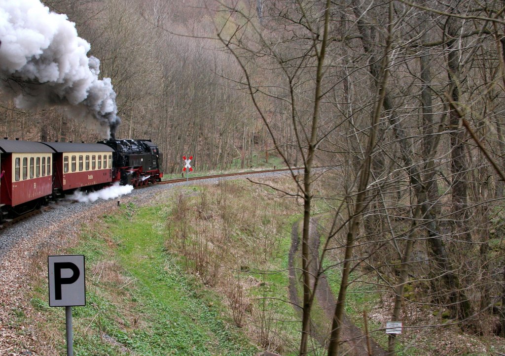 99 7245 mit P8920 am 06.04.2012 unterwegs zwischen Niedersachswerfen und Eisfelder Talmhle.