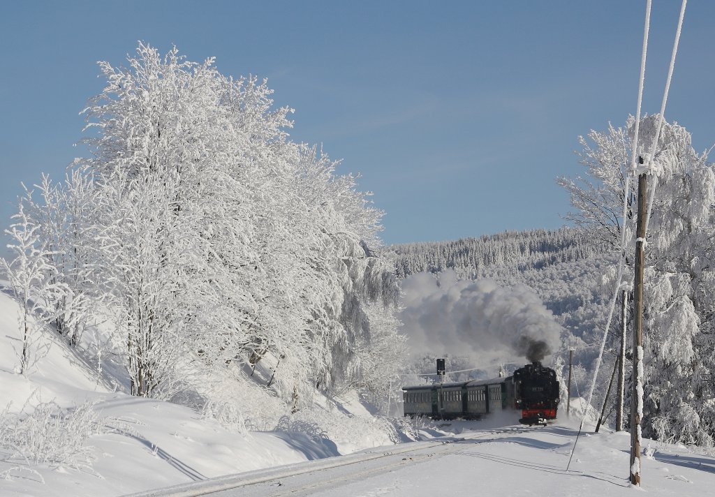 99 771 hat am 13.01.2010 das Ortsgebiet von Hammer-Unterwiesenthal erreicht. Tagelanger Nebel und die eisigen Temperaturen haben die Landschafft so verzaubert.