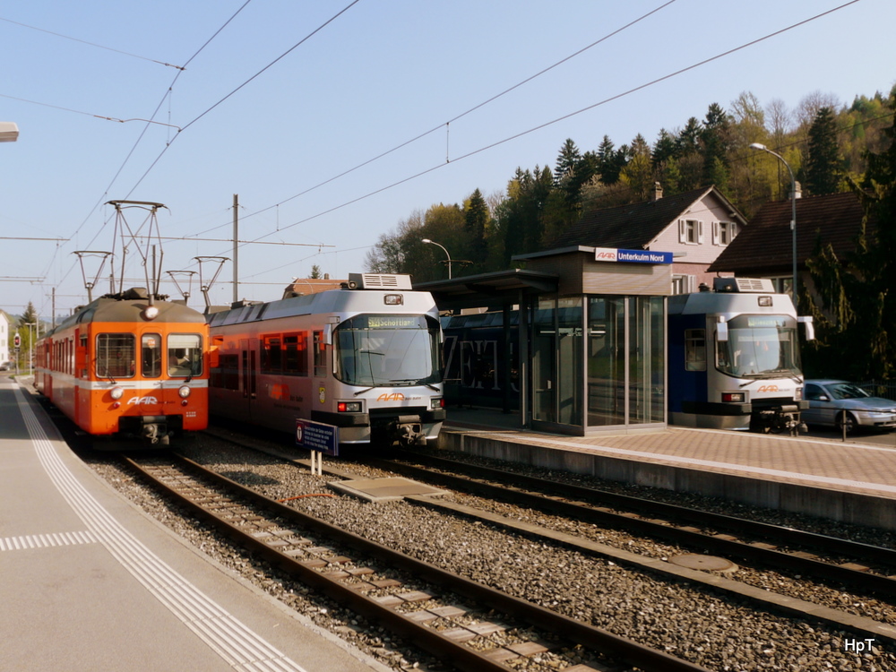 AAR - Extrazug fr`s Bahnforum Schweiz mit dem Triebwagen Be 4/4 13 und Steuerwagen BDt 84 in Unterkulm Nord am 17.04.2011

