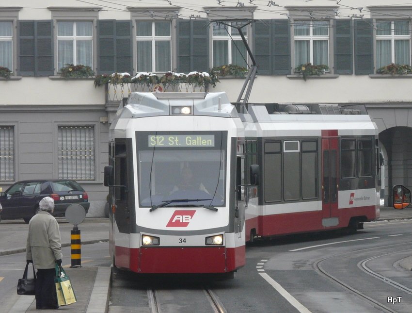 AB - Triebwagen Be 4/8 34 unterwegs in der Stadt St.Gallen am 16.01.2010