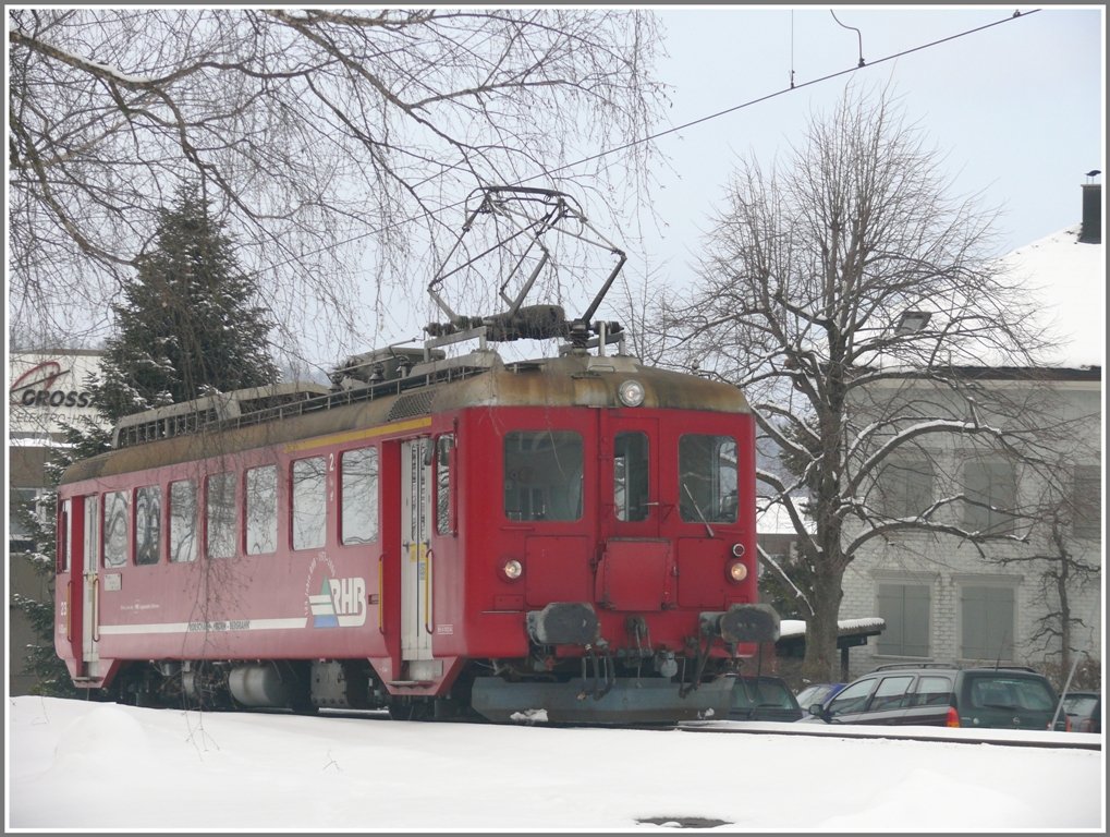 ABDeh 2/4 23 fhrt soeben am Geissenstall mit dem Stationsschild Heiden vorbei und erreicht die Endstation nach 150m. (15.02.2010)