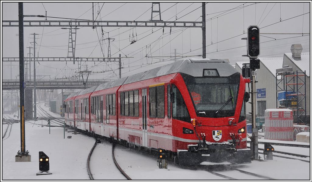 ABe 4/16 3104 auf Probefahrt in Untervaz-Trimmis. (12.02.2013)