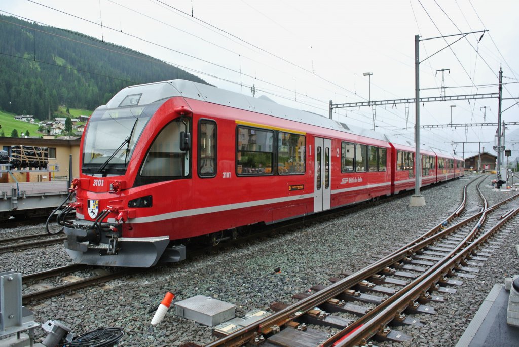 ABe 4/16 Nr. 3101 abgestellt in Davos Platz. Der Zug wird auf der Linie Davos Platz-Filisur eingesetzt, 08.08.2013.