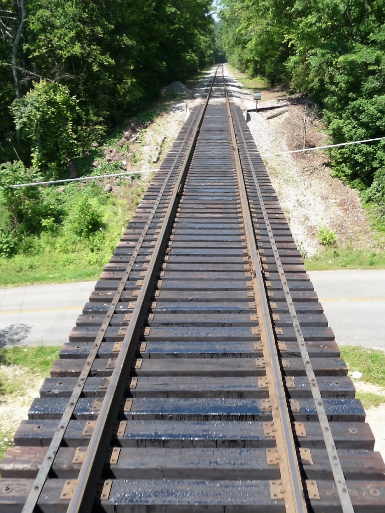 Aber hier hat man die Br�cke wirklich gut unter den Gleisen versteckt (Chattanooga, 30.5.09)! Auch mal die Satellitenansicht auf der Karte ansehen...