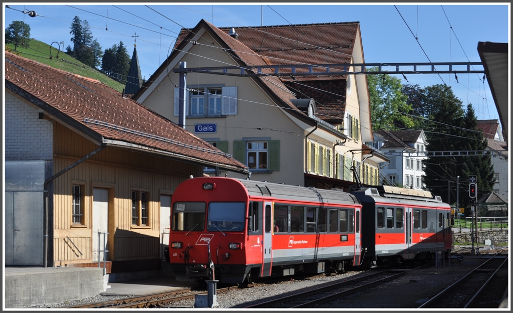 ABt116 und BDhe 4/4 16 in Gais. Sie verkehren als R3109 b er den Stoss nach Altsttten Stadt im St.Galler Rheintal. (16.09.2011)
