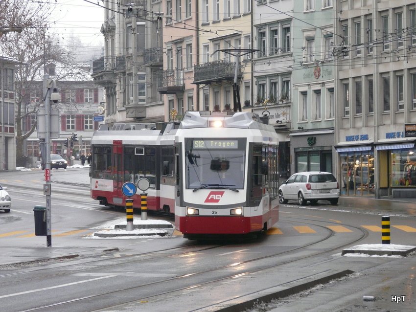 AB/TB - Triebwagen Be 4/8 35 unterwegs in der Stadt St.Gallen am 10.01.2010