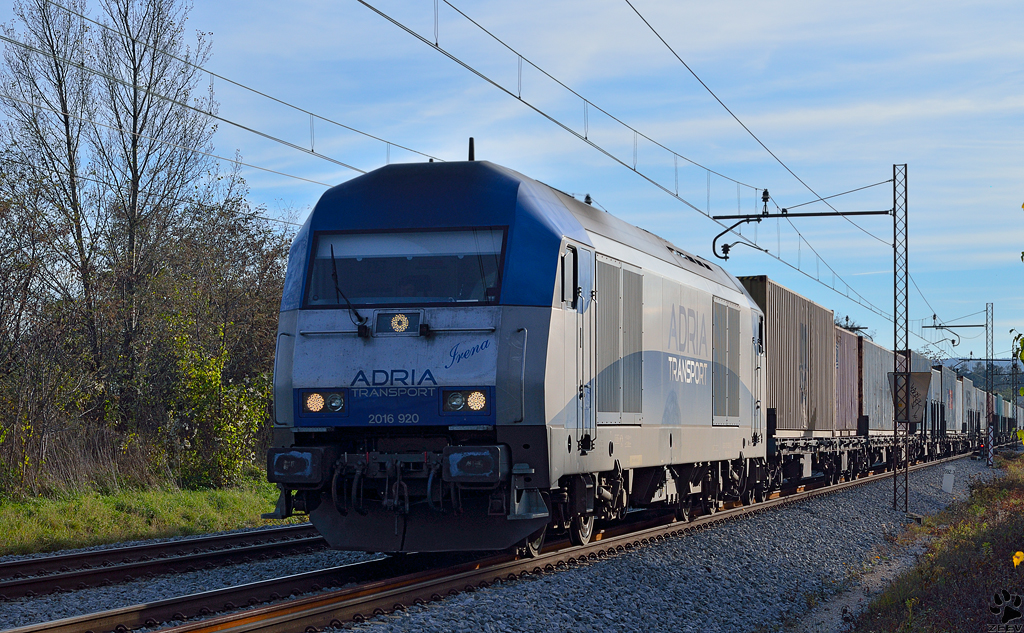 ADRIA Transport 2015 920 'Irena' zieht Containerzug durch Maribor-Tabor Richtung Norden. /8.11.2012