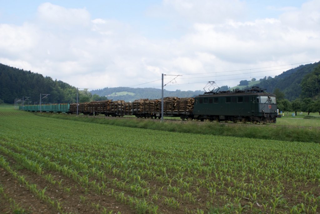 Ae 6/6 11501 zieht am 22.6.10 einen Gterzug von Zell Richtung Gettnau.