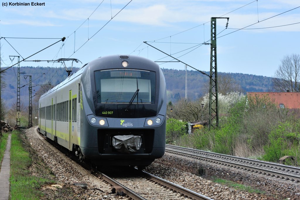 Ag 84417 in Form von 440 907 auf der Fahrt von Neumarkt (Opf.) nach Plattling bei Regensburg-Prfening, 10.04.2012