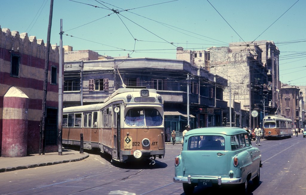 Alexandria SL 5 (DWAG-GT6 822) / SL 7 (DWAG-GT6 810) am 11. Juni 1974. - Beide Gelenktriebwagen wurden von den Kopenhagener Strassenbahnen bernommen.