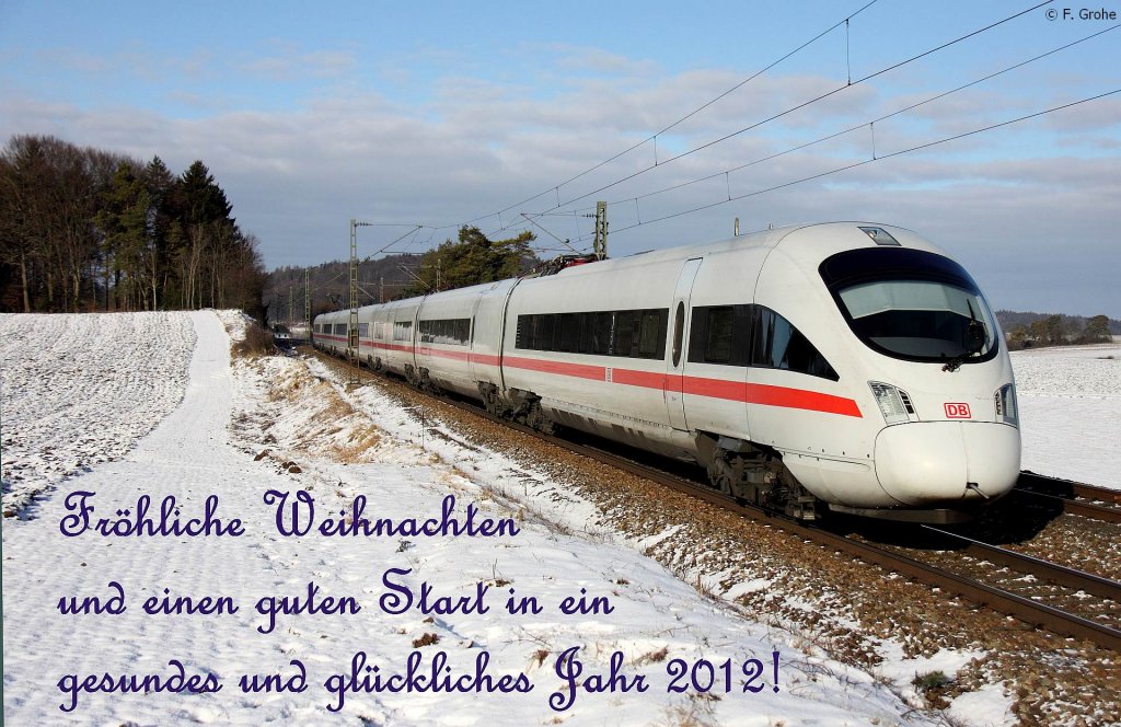 Allen Usern von Bahnbilder.de und Euren Familien an dieser Stelle besinnliche Feiertage, sowie vielen Dank fr alle kritischen und lobenden Kommentare! --- zum Foto: ICE 23 Dortmund-Wien, bei Krappenhofen am 19.12.2011