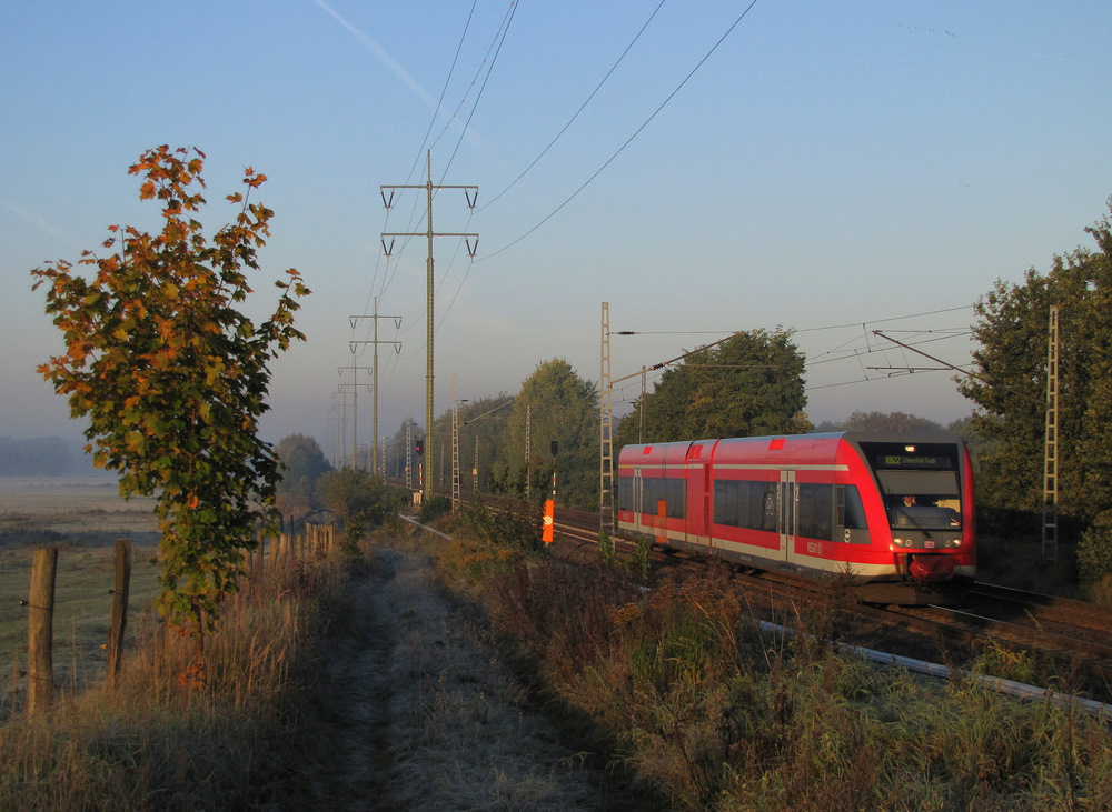 Als erstes kam uns mit dem Kollegen Wiemer, mit welchem ich diese Tour machte, eine RB 22 nach Berlin Schnefeld vor die Linse gefahren. Der Zug wurde mit etwas mehr Natur abgelichtet. Diedersdorf den 11.10.2010