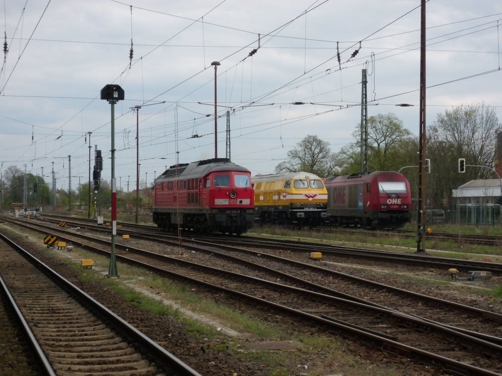 Am 01.05.2013 habe ich mal eine Lokparade aufgenommen hier zu sehen sind:233 232 die 320 001 von Wiebe und OHE Eurorunner 270081(223 102)und da hinter steht die 270082(223 103)in Stendal.