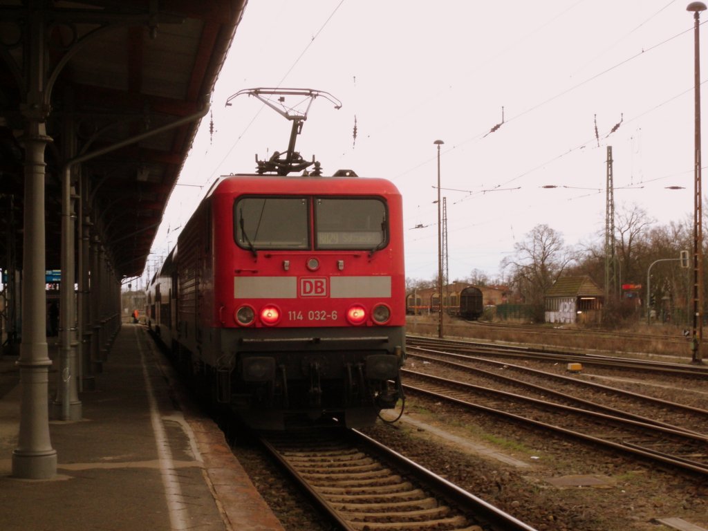 Am 03.02.2013 fuhr 114 032 auf der RB 29 Stendal->Salzwedel.