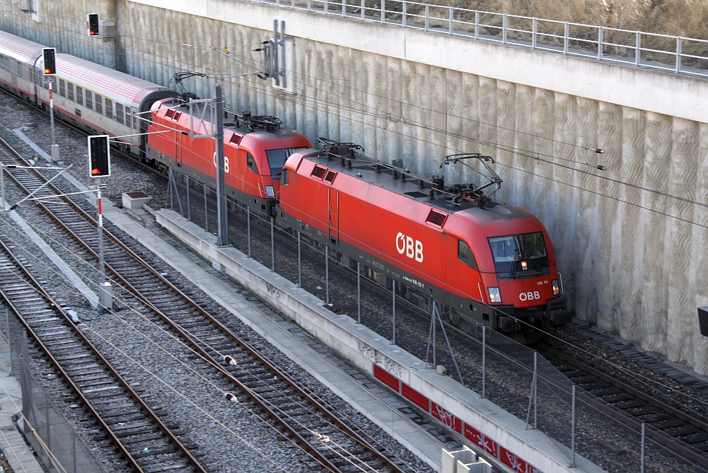 Am 03.Mrz 2012 war die 1116 115-7 Vorspann beim OIC 531; das bild zeigt sie kurz nach verlassen des Bf. Wien Meidling.