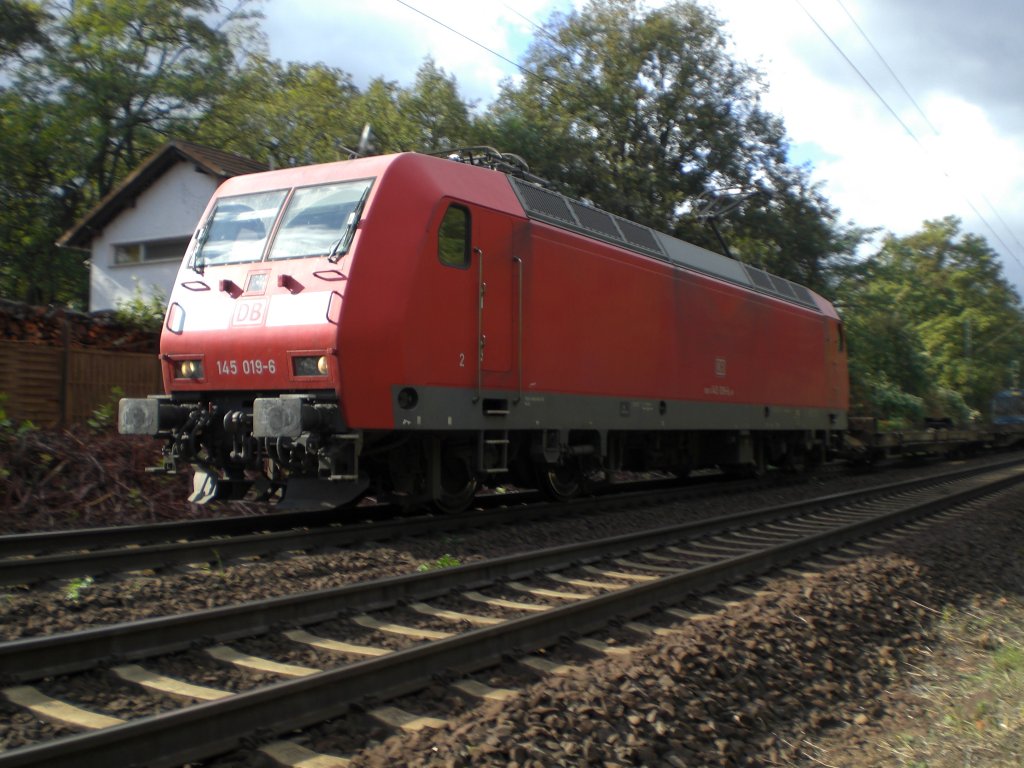 Am 08.10.2009 kam mir die 145 019 mit ihrem Gterzug kurz hinter Bischofsheim auf dem Weg Richtung Darmstadt entgegen.