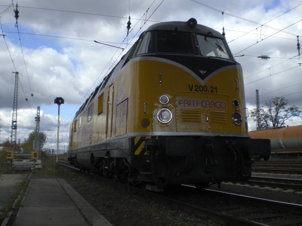 Am 08.10.2009 stand die EBW Cargo V200.21 in Mainz Bischofsheim.