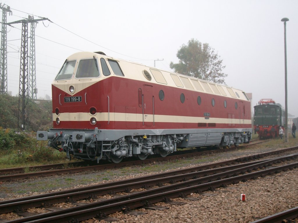 Am 10.10.2010 stand die BR 119 199-8 im BW Weimar zum Saisonausklang.