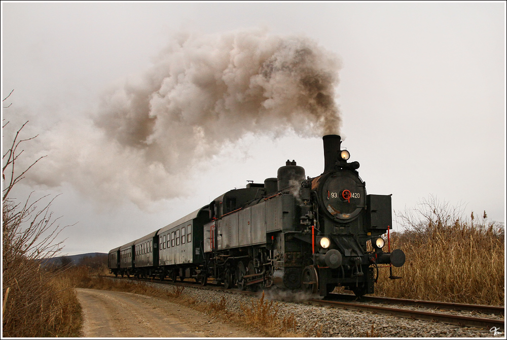 Am 10.12.2011 gab es im Pulkautal(Retz-Zellerndorf-Laa/Thaya-Mistelbach) einen Fotosonderzug.Bespannt wurde der Zug mit der Dampflok 93.1420 vom Verein Neue Landesbahn.
Zwingendorf