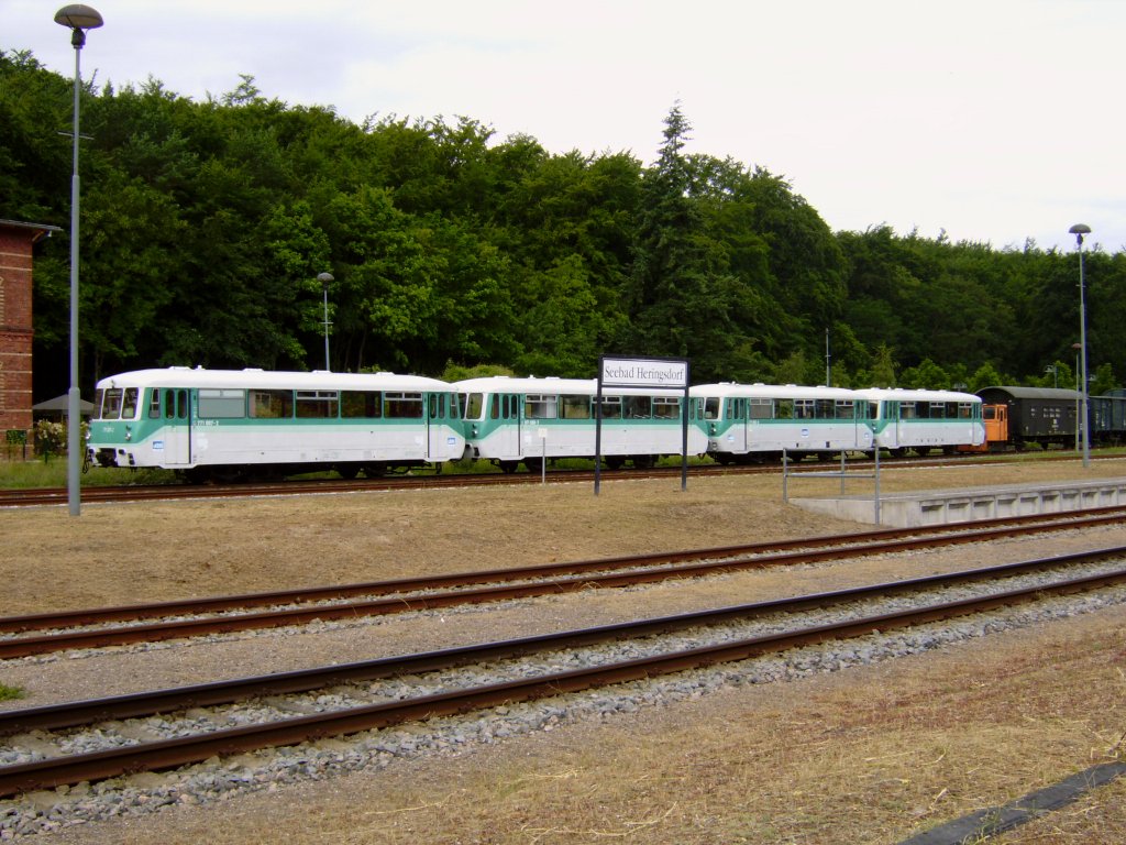 Am 12.07.2009 warteten mehrere Ferkeltaxen der Br 772 im Bahnhof von Seebad Heringsdorf auf n�chste Eins�tze oder bessere Zeiten.