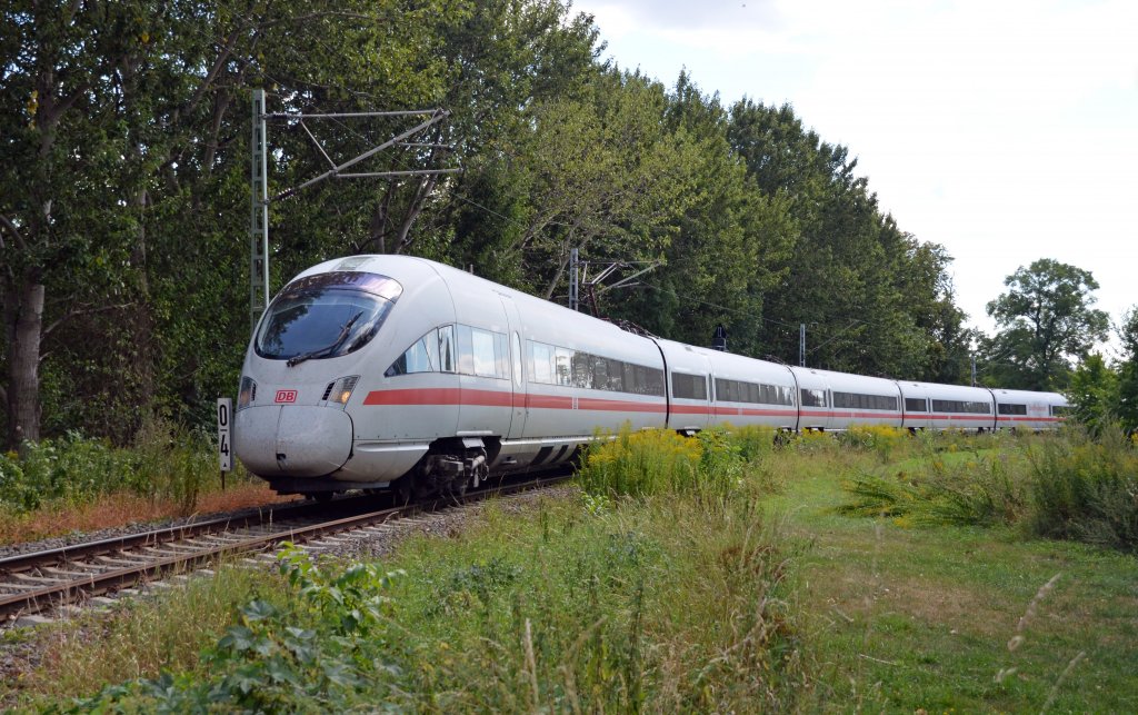 Am 12.08.12 befuhr der ICE 108 die Delitzscher Verbindungskurve um von der Strecke Halle(S) - Eilenburg auf die Strecke Leipzig - Bitterfeld zu wechseln.