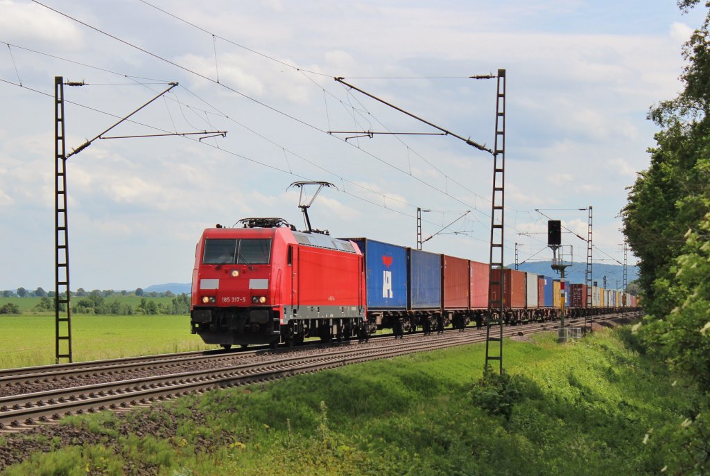 Am 13.Juni 2013 war DBSR 185 317 sdlich von Elze(Han) mit einem Containerzug auf dem Weg Richtung Norden.