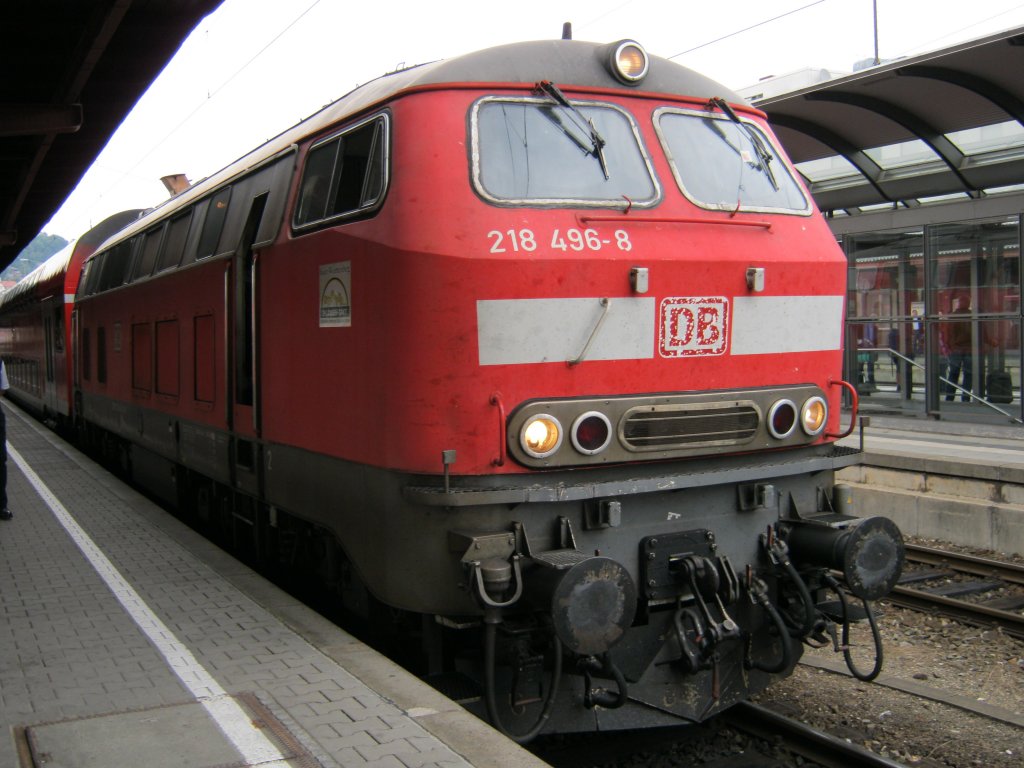 Am 14.08.2010 stand 218 496-8 im Ulmer HBF und wartete auf die Abfahrt nach Lindau.